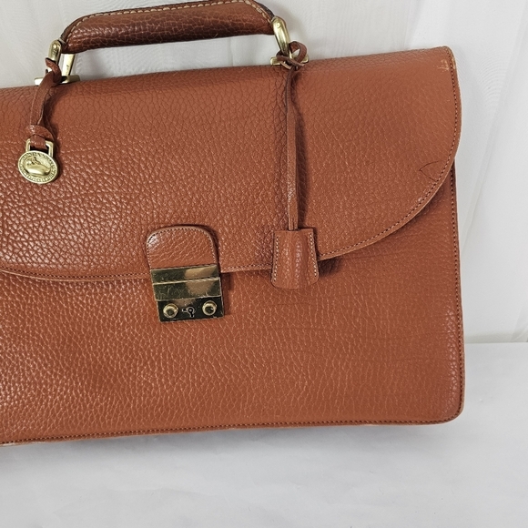 Vintage Dooney & Bourke camel brown leather folio briefcase with lock and key - Picture 10 of 16